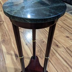 Vintage Mahogany Wood  Stand With Green Round Marble Top Pedestal End Table