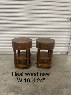 Real wood round shape two same nightstands