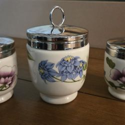 3 Egg Coddlers w/Lids. Royal Worcester Porcelain - England