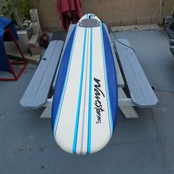 8ft Wavestorm soft foam Surfboard with leash, good condition, small spot professionally repaired