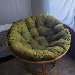 42" Ratan Papasan Chair With Cotton Cushion Hunter Greem