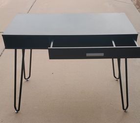Black Desk with Hairpin Legs and Drawer