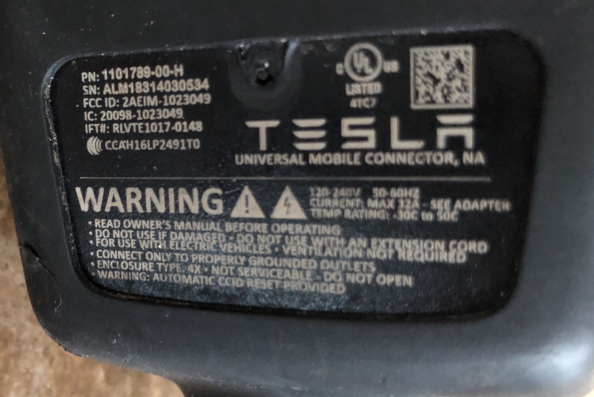 Tesla Gen 1 Mobile Connector UMC 1P NA Model S X 3 Y Charging Cable