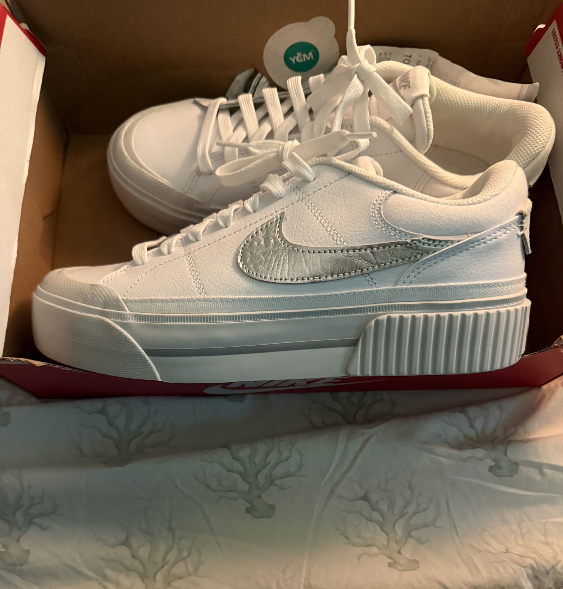 Nike Court Legacy Lift Shoes Platform White Silver 