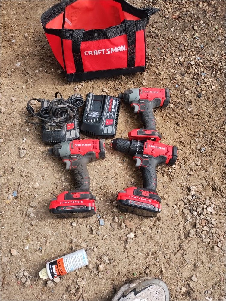 Craftsman Drill And Impact Drill Set 2 20 Volt Battery.S And 2 Chargers