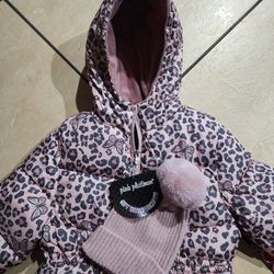 NEW Pink Platinum Girl's Winter Coat And Beanie Hat