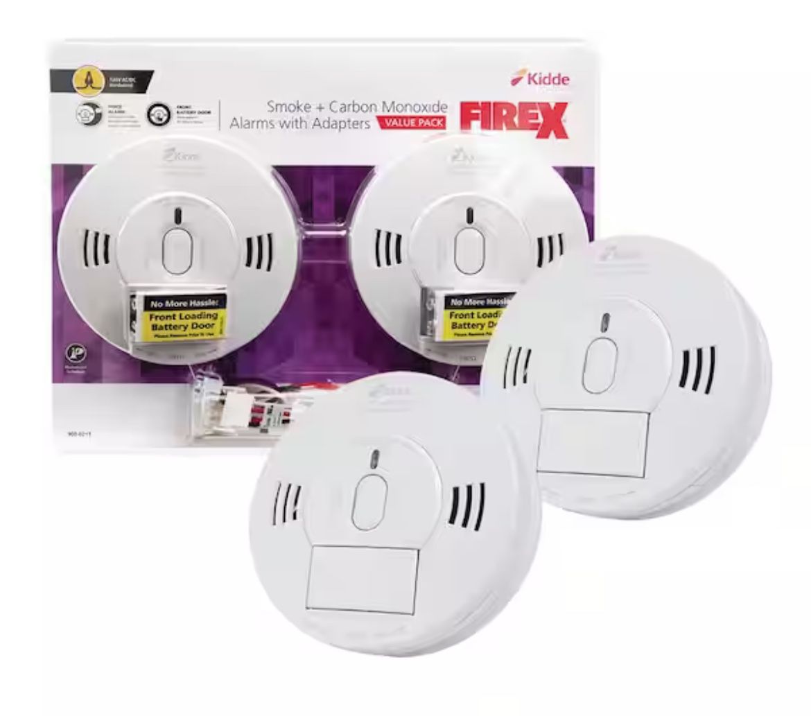 Kidde Firex Smoke and Carbon Monoxide Detector, Hardwired with Battery Backup and Voice Alarm, Adapters Included, 2-Pack
