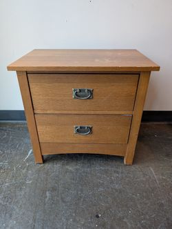 Sturdy Hardwood Bassett Two-Drawer  Nightstand with Metal Ring Pulls