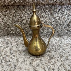 Vintage Hand Made Etched Brass Mini Coffee Pot