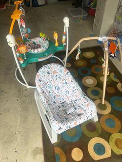 Fisher-Price Baby Gear Bundle: Jumperoo, Bouncer, and Wooden Play Gym
