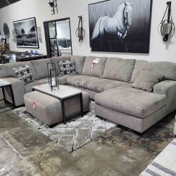 SECTIONAL 3 PCS, PLATINUM, MEMORY FOAM [EASY CARE FABRIC] [NEW]