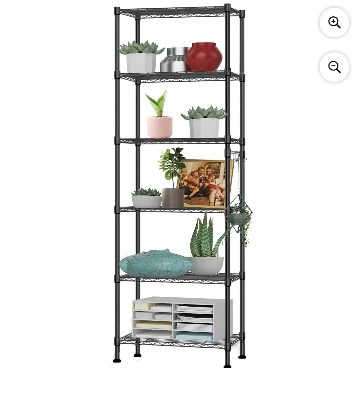 Heavy-Duty 5-Tier Metal Wire Shelving Unit with Hooks – Adjustable Storage Rack for Kitchen, Garage, or Indoor Plants