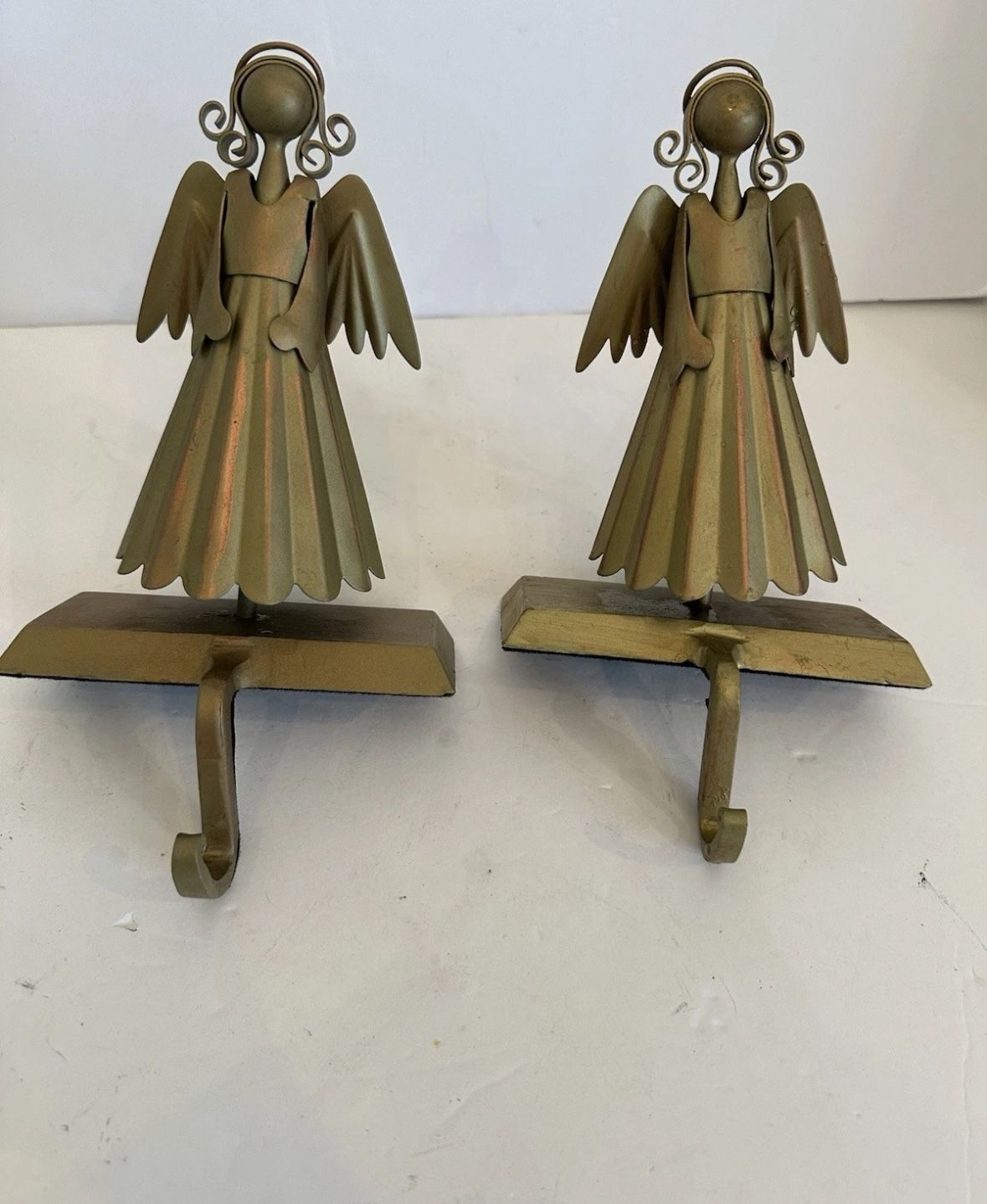 Two Metallic Angel Shelf Sitter Stocking Holders Decorative Christmas