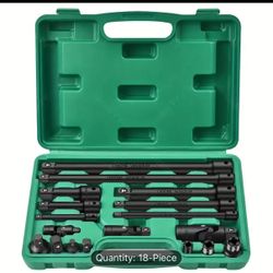 18pcs Extension Bar & Adapter Set | 1/4" 3/8" 1/2" Chrome Vanadium Steel | Universal Joint & Impact Coupler | for Power Tools & Auto Repair