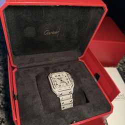 Cartier Santos 40mm ALL NATURAL DIAMONDS ORIGINAL MOVEMENT Custom Case and Band; Box and Appraisal.