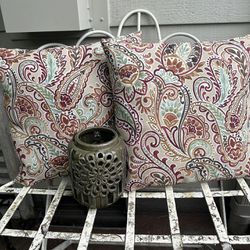 Pair Of Patio Pillows And Lantern