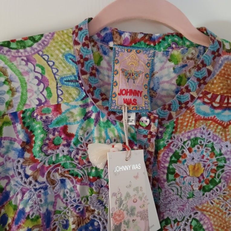 Johnny Was 100% Silk 3/4 Sleeve Tunic M