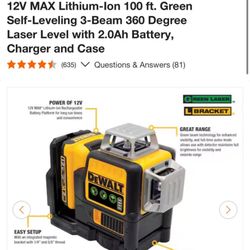 Dewalt 12V 360° Green Line Laser Level – Self-Leveling (Tool + Battery)