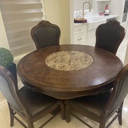 Solid Wood Breakfast Table With Spinning Marble Top 