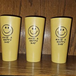 70’s Vintage Yellow/Golden Color “Have a Happy Day” Smiley Face Tumblers

 