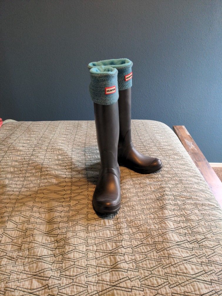 Hunter Blue Calf High Rain Boots