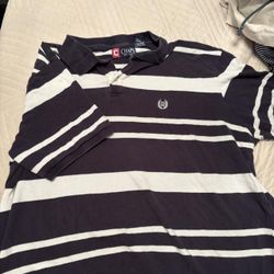 Mens XL chaps vintage striped polo button up white / black