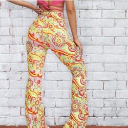 Floral Print Flare Leg Pants