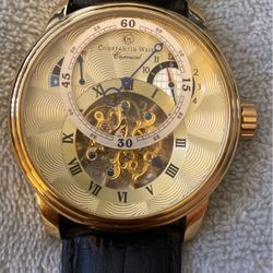 Constantin Weisz Carousel 29 jewels Automatic skeleton wrist watch and leather strap