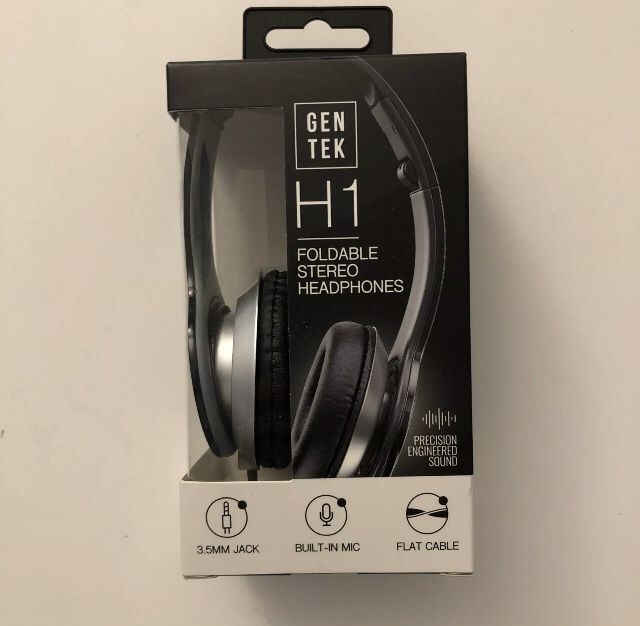 SEALED Box Gentek H1 Foldable Stereo Headphones With Built In Mic Black