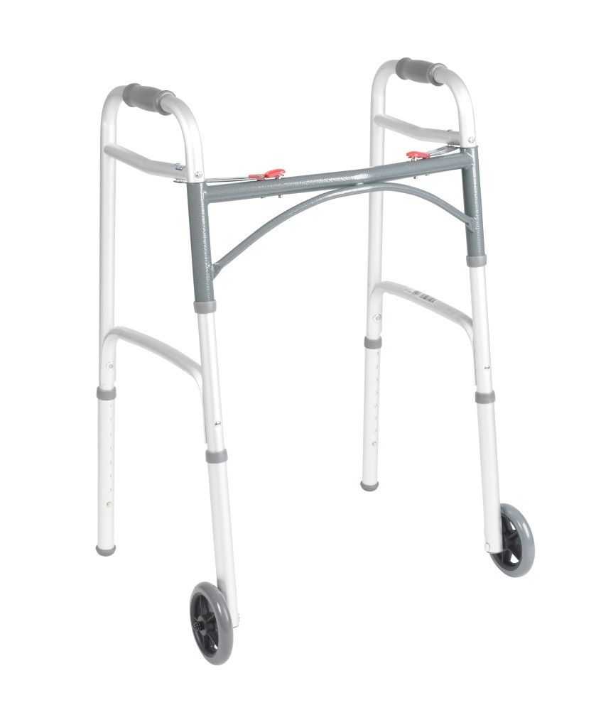 Deluxe Folding Walker, Two Button with 5" Wheels