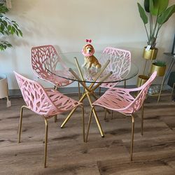 Pink Gold Glass Dining Set 