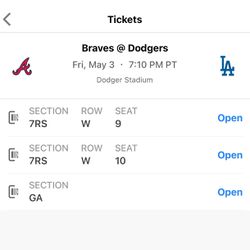Dodgers Vs Braves 2 Tickets 