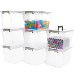 Citylife 8 Packs 6 QT Plastic Storage Bins with Latching Lids Clear Storage Box with handle Stackable Storage Containers for Organizing Snacks, Crafts