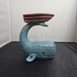 Rustic Whale with Boat Tealight Holder Coastal Nautical Decor 6" (UH)
