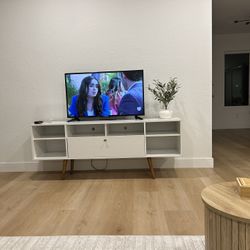 Modern TV Stand Console Table White Wood