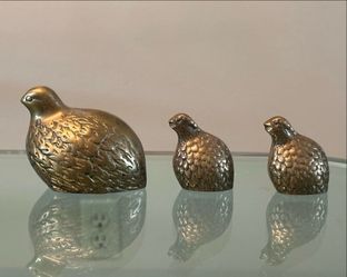 Set of 3 Vintage Brass Mid Century MCM Korea Brass Quail Bird Figurines Mom, 2 Babies