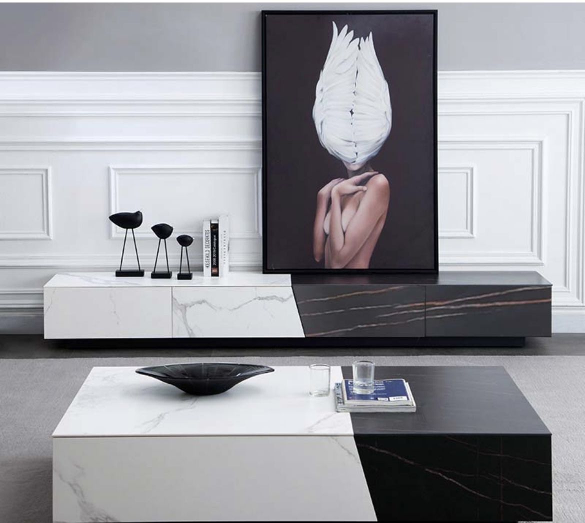Marble Ceramic Finish Accent Cabinet Side Tv Cabinet Stand