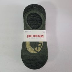 True Religion Green Gray White Black Sock Liners 6 pack Women Size 9-11