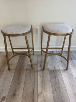 Set of 2 Gold Upholstered Accent Stools
