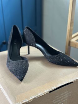 Zara Black Rhinestone Kitten Heels