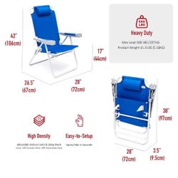 Blue, Oversized, Tall Folding Beach Chair 