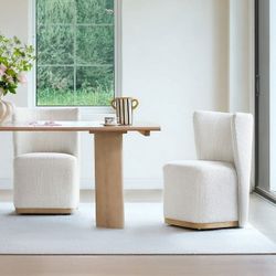 CHITA Modern Wingback Dining Chairs with Casters&Wood Base Set of 2