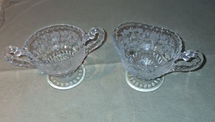 Vintage Cambridge Rose Point Clear Glass Individual Creamer & Sugar Bowl