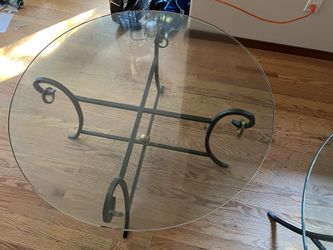 Glass Cafe Table (Diameter 36 In H 20 In) With Glass Side Table (Diameter 30 In H 26 In)
