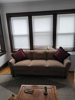 Beige Fabric Three-Seat Sofa