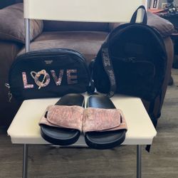 Pink Make Up Bag, Pink Small Backpack, Pink Slides Size M