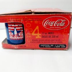 Vintage Coca-Cola Coffee Mugs 2002 4 Piece Set In Box Patriotic 4th of July