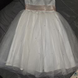 Girl's Pearl Skirt Flower Girl Dress With Blush Pink Band