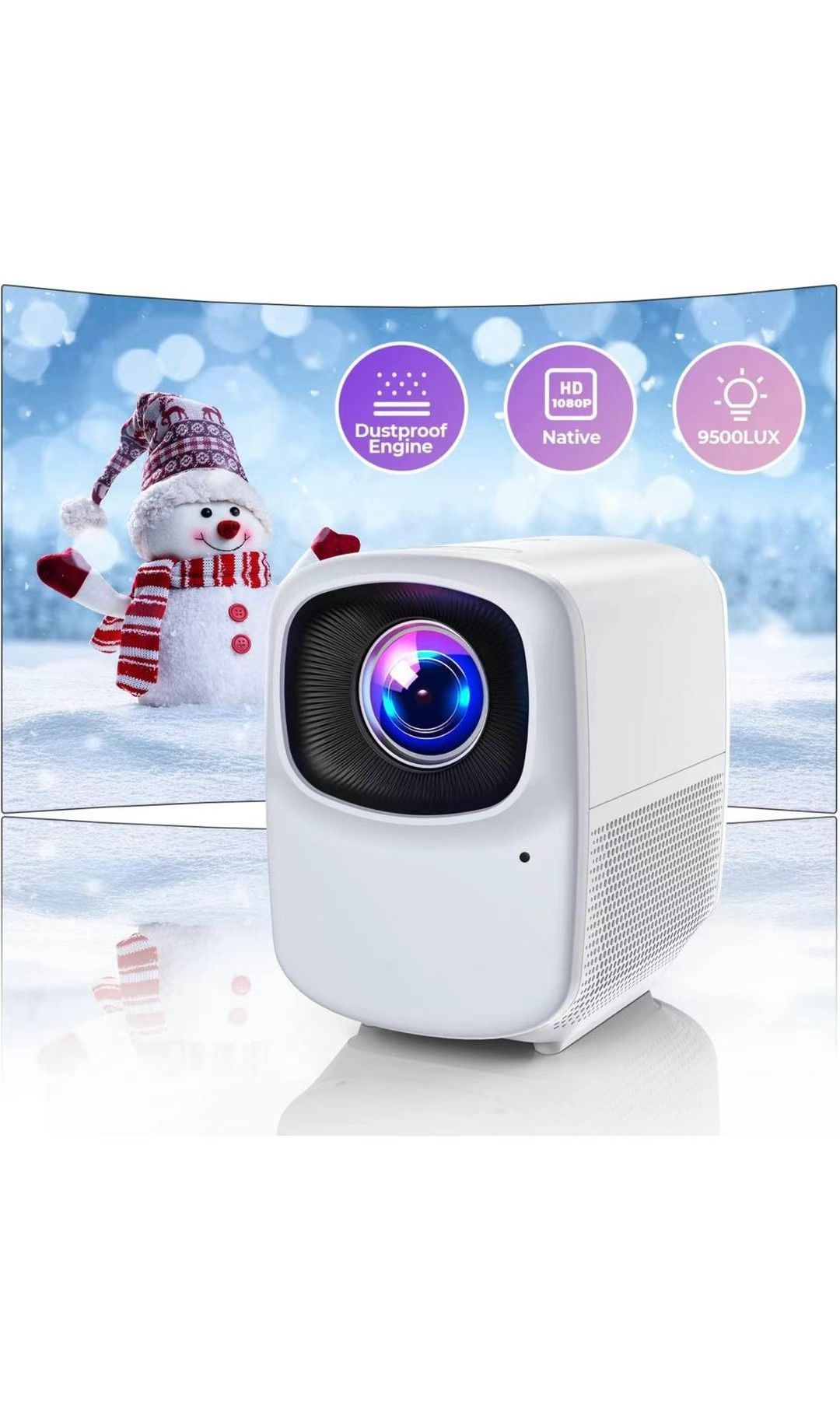 1080P Wifi Projector Outdoor/indoor Mini Projector, 380 ANSI 9500 Lumen 4K Supported, Mini Projector with 360 Degree Surround Sound, Dust-Proof, Compa