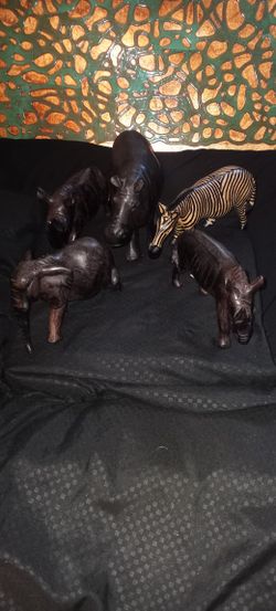 Hand Carved  Wooden Rhinos , Hippocampus  & Zebra  